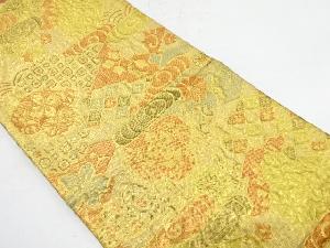 アンティーク　松皮菱に古典柄・花模様織り出し袋帯(材料)